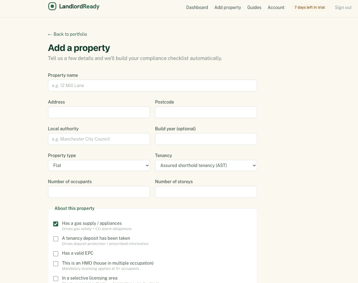 Add a property form